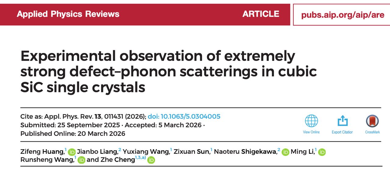 Applied Physics Reviews article on defect-phonon scatterings in cubic SiC single crystals